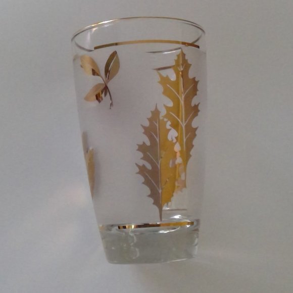 Vintage MCM Libbey Gold Foliage frosted leaf pattern glasses - Picture 4 of 12